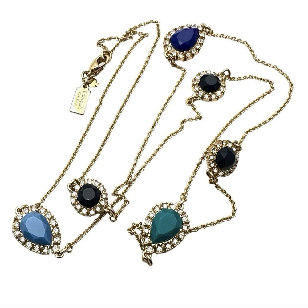 Kate Spade Station Necklace Gold Tone Crystal 30”